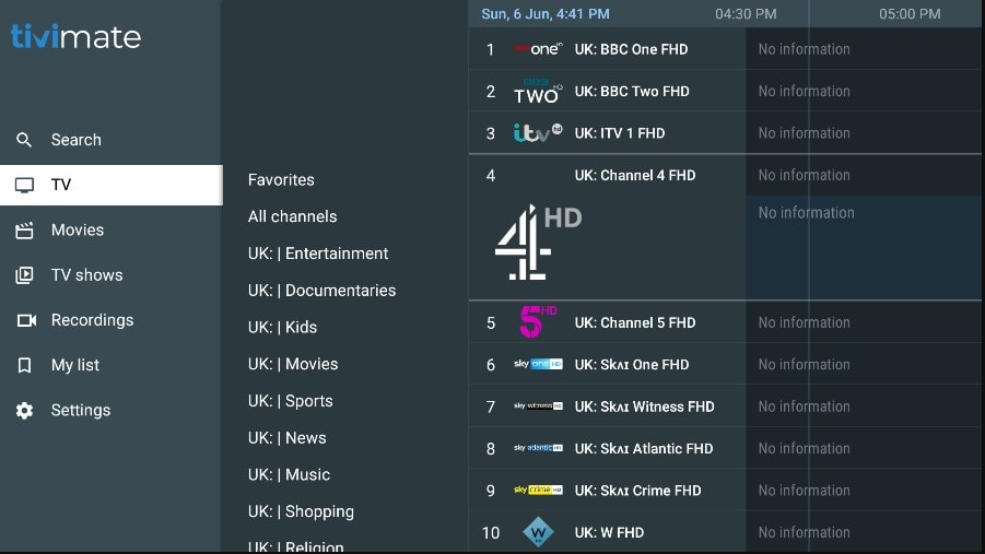 Electronic Program Guide interface for iptv providers on Tivo 8K